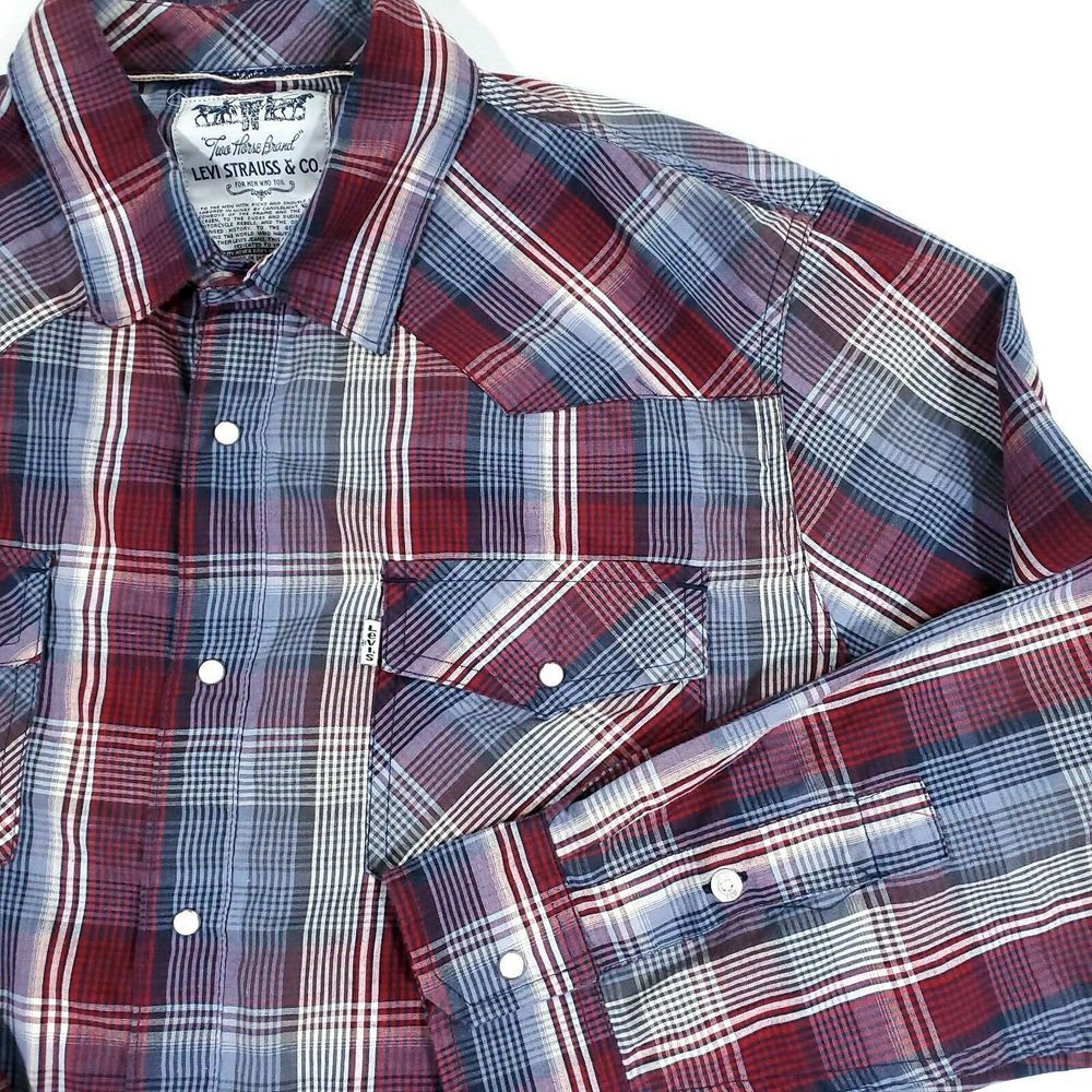 Levi Strauss Plaid Pearl Snap Western L/S Shirt L